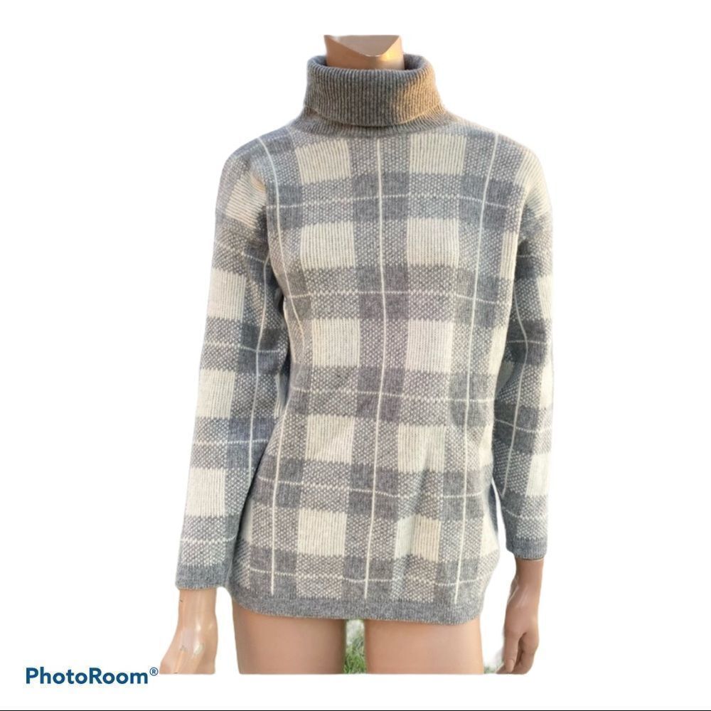 Naf Naf gray plaid turtleneck wool sweate M